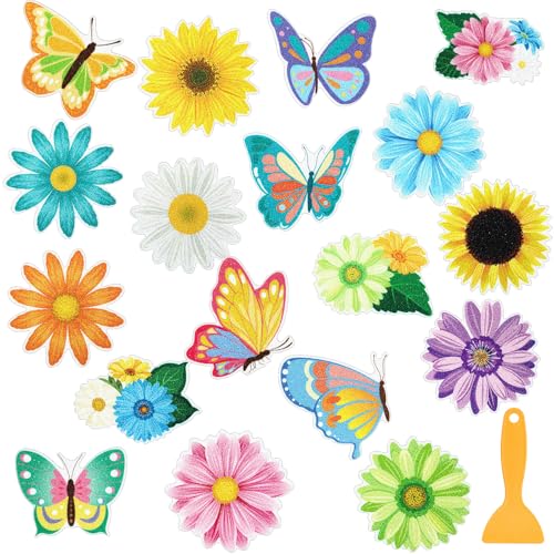 Fullhawl 30 Pcs Butterfly Sun Flower Non Slip Bathtub Stickers 4.72 x 4.72 Inch Anti Slip Shower Floor Sticker Applique Adhesive Decals Treads with Scraper for Bathtub Bathroom Shower Floor - style: Floral