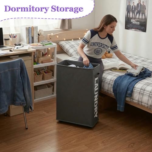 42L Narrow Rolling Laundry Basket, Slim Laundry Hamper with Wheels and Brake, Collapsible Skinny Laundry Cart for Dorm and Small Spaces, Dark Gray - color: Gray
