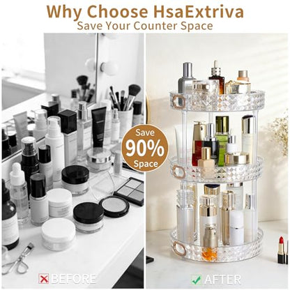 360 Rotating Perfume Organizer, 3 Tier, Diamond Pattern, Clear | 10.7" Large Rotating Makeup Organizer for Vanity, Bathroom Countertop Organizer, Lazy Susan, Skincare Lotion Perfume Storage - size: 3 Tier