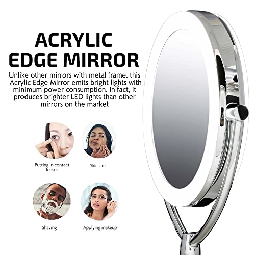 Ovente 7.5" Lighted Wall Mount Makeup Mirror, 1X & 10X Magnifier, Spinning Double Sided Round LED w/ Dimmer Switch, Extend, Retractable & Folding Arm, Battery USB Powered Polished Chrome MLW75CH1X10X - color: Polished Chrome, size: 10.3"L x 12.4"W, style: