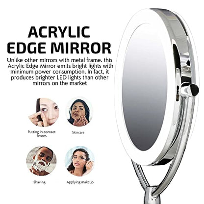 Ovente 7.5" Lighted Wall Mount Makeup Mirror, 1X & 10X Magnifier, Spinning Double Sided Round LED w/ Dimmer Switch, Extend, Retractable & Folding Arm, Battery USB Powered Polished Chrome MLW75CH1X10X - color: Polished Chrome, size: 10.3"L x 12.4"W, style: