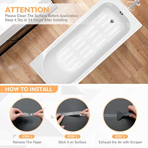 Non Slip Bathtub Stickers, 24 PCS Shower Stickers for Safety Bathroom Tubs, Bathtub Non Slip Stickers and Adhesive Decals Scraper for Bath Tub, Shower Floor, Stairs, Ladders(Clear) - color: Clear