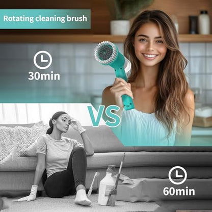Dual-Rotation Electric Spin Scrubber, Cordless Shower Scrubber - IPX5 Waterproof Multi-Surface Cleaning Brush for Bathroom, Kitchen, Tile, Glass & More - Includes 4 Brush Heads