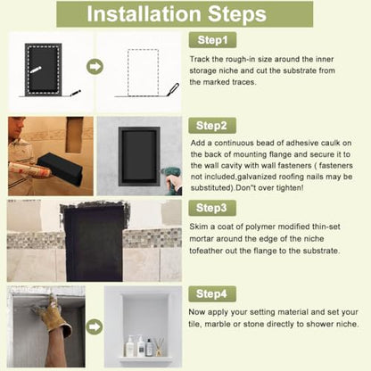 Suteck 17"x25" Shower Niche, Single Shelf Rectangle Tile-Ready Storage Box | 100% Waterproof ABS, Smooth Pre-Finished Edge, Flush Mount Or Horizontal/Vertical | Multi-Scene Use For Bathroom, Kitchen - size: 25"x17"