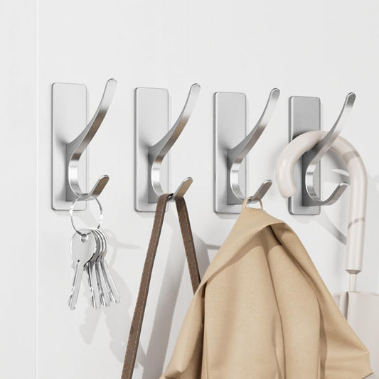 pickpiff Silver Self Adhesive Coat Hooks for Hanging: 13LB Extra Strong Stainless Wall Hook for Towel, Utensil, Backpack, Hat, Sturdy Metal Hanger for Bathroom, Kitchen, Door, 4-Pack - color: Silver, size: 4 Pack