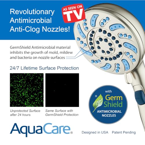 AquaCare 2026 High Pressure 7-mode Handheld Shower Head with Pause Switch | Detachable Showerhead Wand, Stay-Clean Jets, Extra-long 6 ft. Stainless Steel Hose, Dual Wall & Overhead Brackets / Nickel - color: Nickel