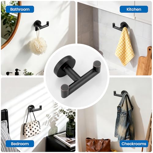 Shower Towel Hook, Wall Mount Robe Hook Holder, Oil Rubbed Bronze | Stainless Steel Material, Double Hooks Design, Rust-Resistant, Strong Load-bearing Capacity - color: Oil Rubbed Bronze