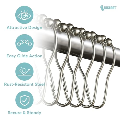 BigFoot Shower Curtain Hooks - 12 Rust-Resistant Stainless Steel Shower Curtain Rings, Easy Glide & Secure Hold, Fits Any Shower Curtain Rod, Rings Hold Liners & Curtains, Nickel Color - style: Style 1 Single Hook