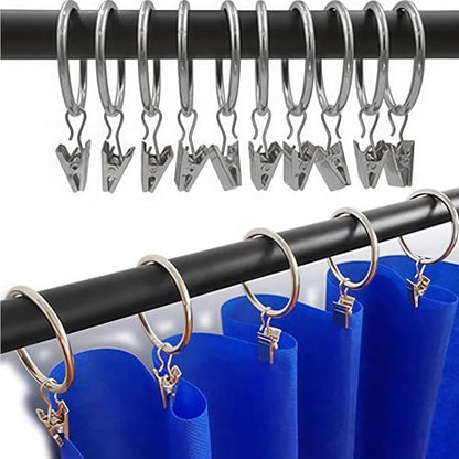 Curtain Rings with Hooks Set - Heavy Duty Metal Drapery Hooks & Eyelet Rings for Window, Shower, Door - Rustproof & Smooth Gliding Curtain Rod Ring, 5/8 to 3/4 Inch Internal Diameter 14 Pack - color: Silver