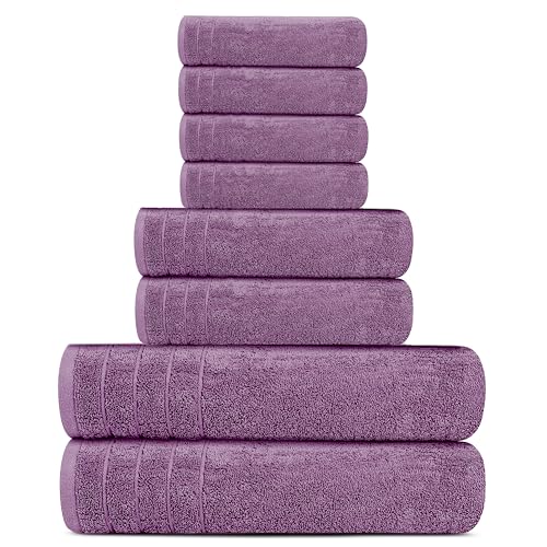 Tens Towels 8 Piece Towel Set, 2 XL Bath, 2 Hand, 4 Washcloth, Purple | 100% Cotton, Lighter Weight, Quicker to Dry, Super Absorbent, Perfect for Bathroom - color: Purple