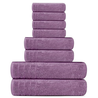8 Piece Towel Set, 2 XL Bath, 2 Hand, 4 Washcloth, Purple | 100% Cotton, Lighter Weight, Quicker to Dry, Super Absorbent, Perfect for Bathroom - color: Purple