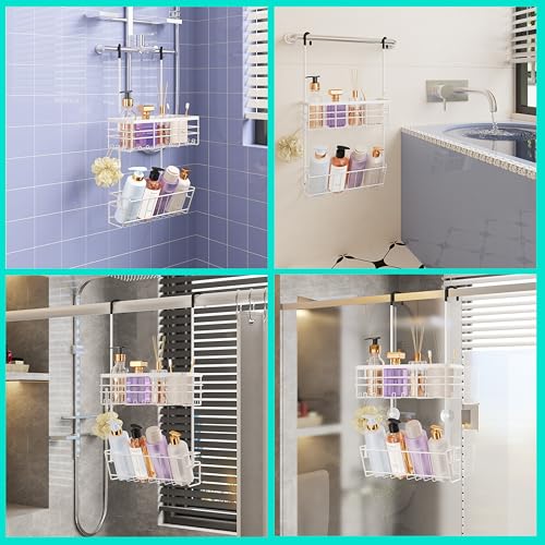 HapiRm Hanging Shower Caddy Organizer - No Drilling Shower Organizer with Inclined Shelf, Rustproof & Waterproof 304 Stainless Steel Bathroom Caddy - White - color: White-Inclined Shelf
