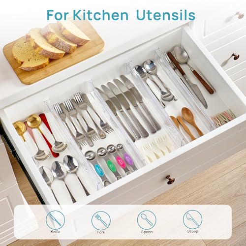 Vtopmart 2.36" Short Upgrade Drawer Dividers 12.8"-22.3" Expandable 8 Pack | Adjustable Kitchen Drawer Organizer, Clear Plastic Separator for Flatware, Utensils, Cutlery, Underwear Storage, Space Saving - size: Short-2.36" without Inserts