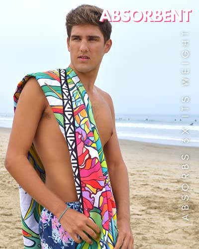 Microfiber Beach Towel - Quick Dry, Sand Free and Oversized 71x35 | Super absorbent, lightweight, swimming, gym, extra large, pool, cruise, camping, yoga, travel, compact, carry bag, vacation - color: Honolulu