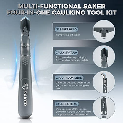 Saker Caulking Tool Kit-Aluminum 4 in 1 Sealant Finishing Tool Grout Remove Scraper Caulk Remover Glass Glue Angle Scraper for Bathroom,Kitchen,Floor,Window,Sink Joint,Frames Seal Silver - style: Aluminum Set