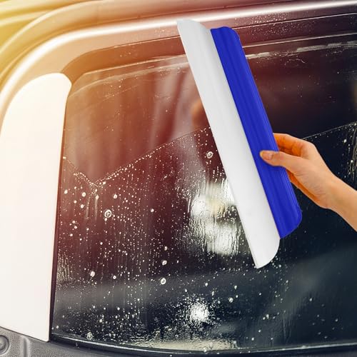 2 Pack 14 Inch Car Drying Squeegee Blue Longer Silicone Water Squeegee Window Shower Blade Automotive Squeegees Flexible Auto T-bar Rubber Squeegees for Car Windshield Glass Bathroom Wash Tool - color: Blue