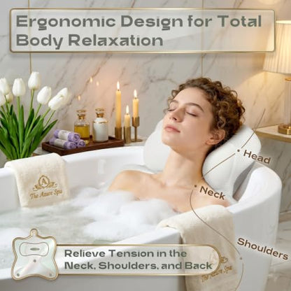 Luxury Full Body Bath Pillow for Tub - 4D Air Mesh Bathtub Cushion Mat with Extra Thick Neck, Back & Lumbar Support - Ergonomic Spa Pillow for Headrest & Shoulder Relief, Non-Slip, White