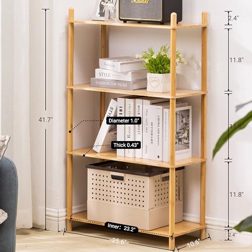 4-Tier Expandable Freestanding Open Bamboo Book Shelf - No-Tool Assembly & Modular,Bathroom Storage Shelf Unit Plant Stand for Small Space, Bedroom, Living Room, Home Office (Natural, 4-Tier) - color: Natural 4-tier-1