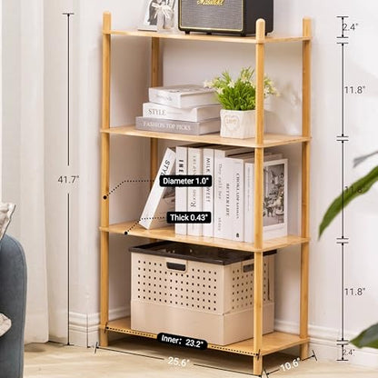4-Tier Expandable Freestanding Open Bamboo Book Shelf - No-Tool Assembly & Modular,Bathroom Storage Shelf Unit Plant Stand for Small Space, Bedroom, Living Room, Home Office (Natural, 4-Tier) - color: Natural 4-tier-1