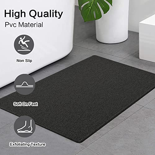 SONGZIMING Shower Mat Non Slip Without Suction Cups, 32x17 Inch, Bath Mat with Drain, Loofah Mat for Textured Surface Tub, Bathroom, Quick Drying, Black - color: Black, size: 32" x 17" (Rectangular)