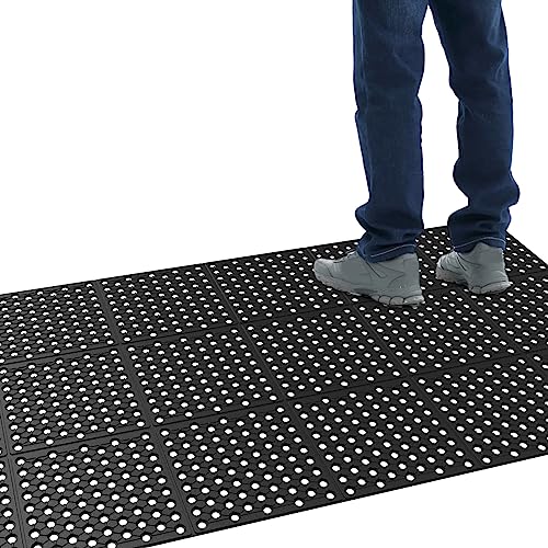ROVSUN Rubber Floor Mat with Holes, 3x7 FT Hollow Large Mat Roll, Anti-Fatigue/Non-Slip Drainage Mat, for Industrial Kitchen Restaurant Bar Bathroom, Indoor/Outdoor Cushion - size: 36x83 in.(3x7 ft)