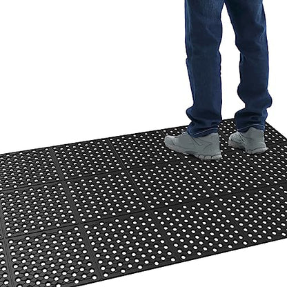 ROVSUN Rubber Floor Mat with Holes, 3x7 FT Hollow Large Mat Roll, Anti-Fatigue/Non-Slip Drainage Mat, for Industrial Kitchen Restaurant Bar Bathroom, Indoor/Outdoor Cushion - size: 36x83 in.(3x7 ft)