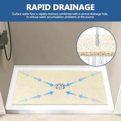 Shower Mat Non Slip 32 x 24 inch: Loofah Anti Slip Shower Mat,Non Slip Bathtub Mat for Inside Shower,Quick Drying Shower stall mat with Drain Hole in Middle,for Shower,Bathroom and Wet Areas - color: Beige