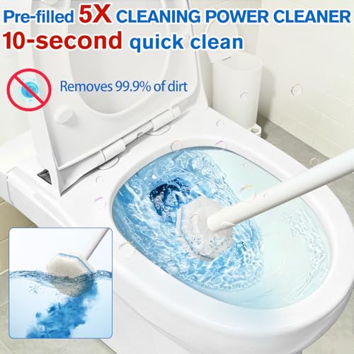 Disposable Toilet Bowl Brush and Holder with 60 Refill Heads, Wand & Caddy | Pre-filled Toilet Cleaner, 5X Cleaning Power, Firm & No Dropping, Wall-Mountable, Fresh Fragrance, Toilet Cleaning Kit - size: Starter Kit+60 Refill Heads
