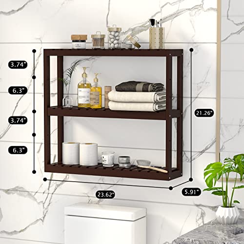 Domax Bamboo Bathroom Shelf 3-Tier Wall Mount Storage Rack Multifunctional Adjustable Layer Free Standing Over Toilet Utility Shelves Living Room Kitchen (Brown) - color: Brown