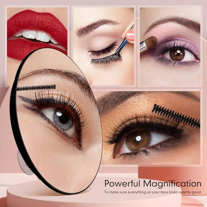 Magnifying Mirror 40X with Suction Cups, Large 6inch Travel 40X Magnified Round Makeup Mirror with High Magnification, Make up Mirror with Tweezers Sets - color: 40x -Black