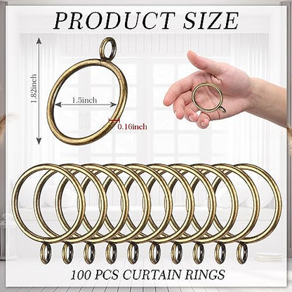 Maitys 100 Pcs Metal Curtain Rings with Eyelet 1.5-inch Inner Diameter Eyelet Curtain Rings for Drapery Clips Hooks for Sliding Window Bathroom Door Shower Rod (Bronze) - color: Bronze
