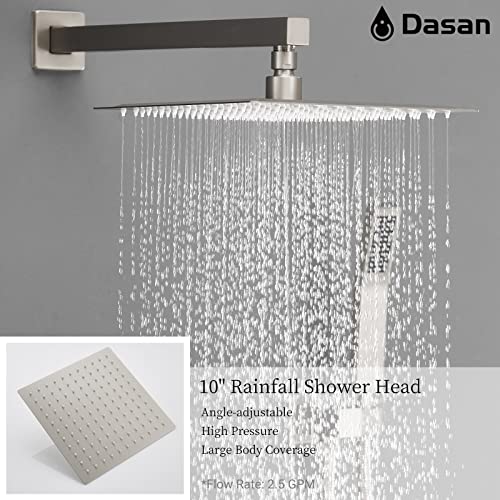DASAN Tub Shower Faucets Sets Complete Brushed Nickel Bathtub Shower System with Tub Spout, Bathtub Faucet Set Tub and Shower Faucet Combo Trim Kit with Rough-in Valve, DA-SS03BN-S10W - color: Brushed Nickel