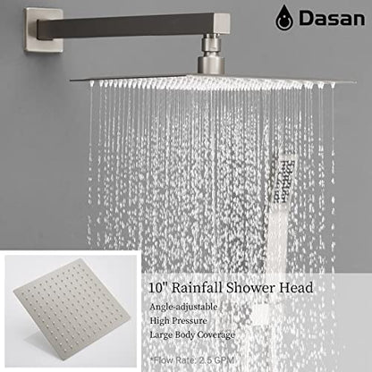 DASAN Tub Shower Faucets Sets Complete Brushed Nickel Bathtub Shower System with Tub Spout, Bathtub Faucet Set Tub and Shower Faucet Combo Trim Kit with Rough-in Valve, DA-SS03BN-S10W - color: Brushed Nickel