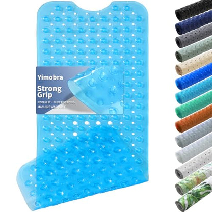 Yimobra Non Slip Bathtub Mat 40 x 16 Inch, Extra Long Shower Mat with Drain Holes, Machine Washable Baby Bath Mats, Strong Suction Cups for Bathroom Floor, Clear Blue - color: Clear Blue