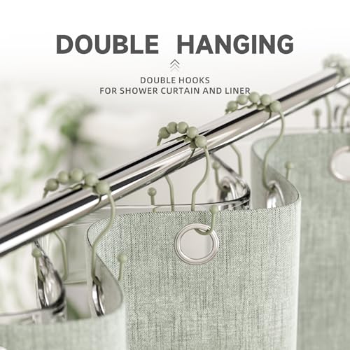 Bathway Sage Green Shower Curtain Hooks Shower Curtain Rings Rust Proof Sturdy Metal Double Shower Curtain Hooks, Shower Hooks for Shower Curtain Bathroom Shower Rod Hooks Hangers - color: Sage Green