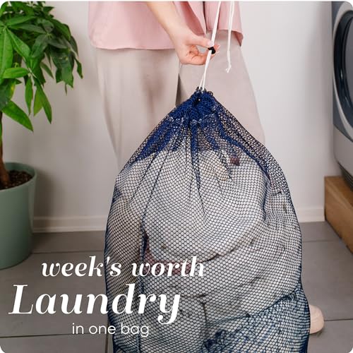 Handy Laundry Mesh XL Laundry Bag - Durable, Machine Washable with Secure Drawstring Closure - Perfect for College Dorms, Laundromats, Apartments (Blue, Large 24" x 36") | XL 24x36 Mesh Laundry Bag, Secure Drawstring, Heavy Duty, Machine Washable, for Del