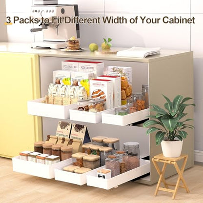 Heavy Duty Pull Out Kitchen Cabinet Organizer,ABS Material Prevent Rust Kitchen Organization,No Punch for Cupboard, Bathroom Cabinet Organizer, Pantry, Slide Out Drawers Shelf Storage,3 Size - size: 3 Sizes 10.6“+7”+5”