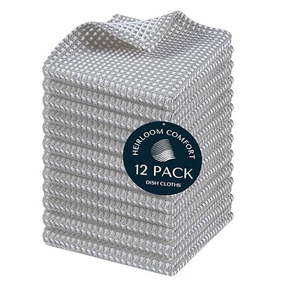 12 Pack Dual Reversible Waffle Weave Dish Cloth, 12x12 Inch, 100% Cotton, Absorbent Dishcloth Set, Quick Dry, Soft for Cleaning, Wiping, Hand Towels, Dish Rags, Durable, Ash Grey - color: Ash Grey