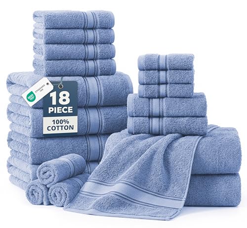 LANE LINEN Towel Set Quick Dry 100% Cotton 18 Piece Soft Absorbent - Allure | Oeko-Tex Bath Towels - Zero-Twist Durability, Terry Weave Comfort, Long-Lasting Comfort, Hotel-Style Look - color: 07: Allure, size: 18 Piece Towel Set