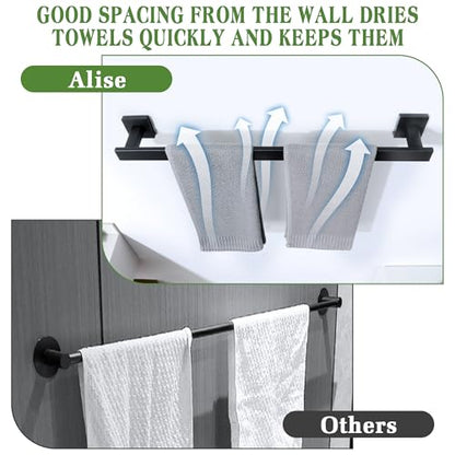 Alise Towel Bars for Bathroom Wall Mounted,24 Inch Towel Racks for Bathroom,SUS304 Stainless Steel Bathroom Towel Holder Towel Rod,Matte Black Towel Hanger Towel Rail