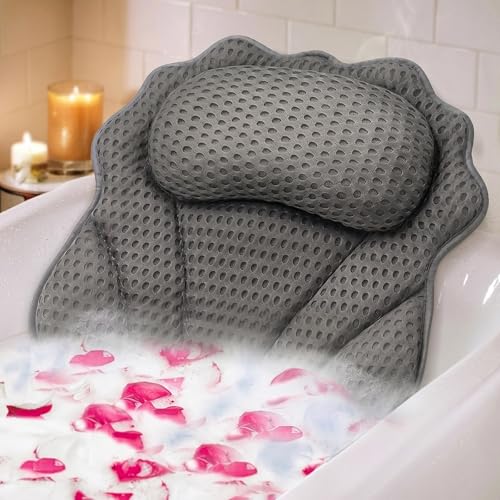 Bath Pillow RUVINCE Ergonomic Luxury Bathtub Pillow with Head,Neck, Shoulder and Back Support, 4D Bath Pillows for tub with 6 Powerful Suction Cups, Fits All Bathtub - color: Grey