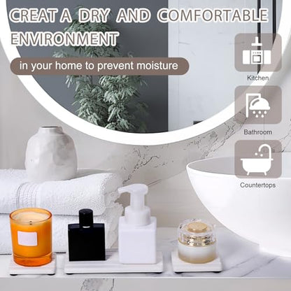 4PCS Stone Drying Tray for Bathroom Sink and Kitchen Counter, Fast Drying Diatomite Stones Soap Trays, Diatomaceous Coaster, Vanity Trays, Water Absorbing Stone Tray for Sink - color: White 4stripes