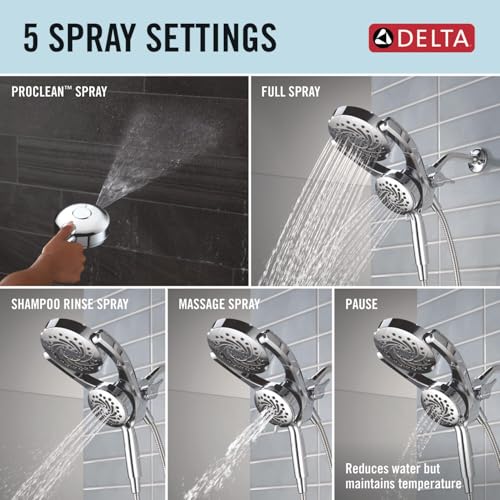Delta 5-Setting HydroRain 2-in-1 Dual Shower Head with ProClean Spray, Chrome High Pressure Shower Head with Handheld Spray, 1.75 GPM Flow Rate, Chrome 75419 - color: Chrome