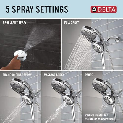 Delta 5-Setting HydroRain 2-in-1 Dual Shower Head with ProClean Spray, Chrome High Pressure Shower Head with Handheld Spray, 1.75 GPM Flow Rate, Chrome 75419 - color: Chrome