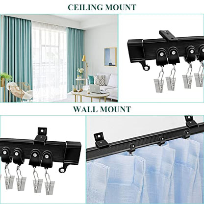 Ceiling Curtain Track, Flexible Bendable Curtain Track 10 Ft Black Curved Curtain Rail Track Ceiling Wall Mount Sliding Curtain Ceiling Track System Set for RV, Bay Window, Room Divider - color: Black, size: 10Ft