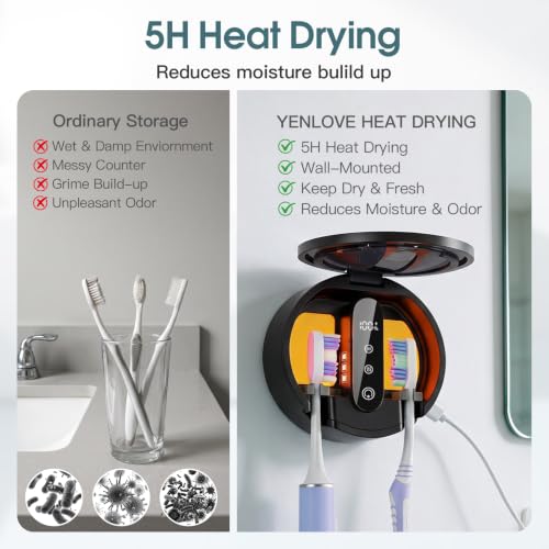 Upgraded Toothbrush Holders for Bathroom, Tooth Brush Holders Wall Mounted,Toothbrush Holder Organizer with LED Smart Screen,Cleaning and Drying Fits All Toothbrushes for Home & Travel - color: Black