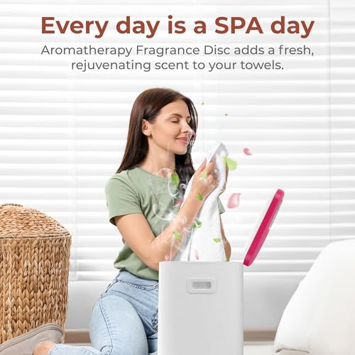 SereneLife Towel Warmer Bucket - Compact 23L Bathroom Towel Heater with Essential Oils Disc Holder, Adjustable Timer, Auto Shut-Off, Power Cord Storage & LED Display, Fits 2 Oversized Towels (Pink)