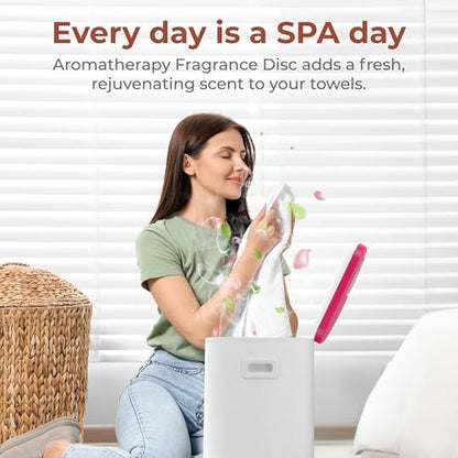 SereneLife Towel Warmer Bucket - Compact 23L Bathroom Towel Heater with Essential Oils Disc Holder, Adjustable Timer, Auto Shut-Off, Power Cord Storage & LED Display, Fits 2 Oversized Towels (Pink)