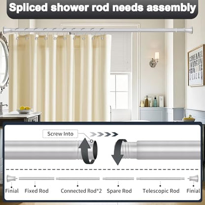 Silver Shower Curtain Rod 36-84 Inch(3-7ft), No Slip No Drill Stainless Steel Spring Tension Curtain Rod, No Rust Shower Rod Adjustable For Bathroom Window Bedroom - color: Silver, size: 36"-84"