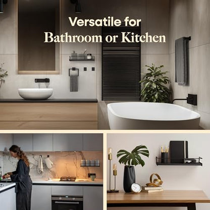 Matte Black Bathroom Hardware Set with 15.7" x 5.9" Shelf, 6 Pcs (5+Shelf) - color: Matte Black